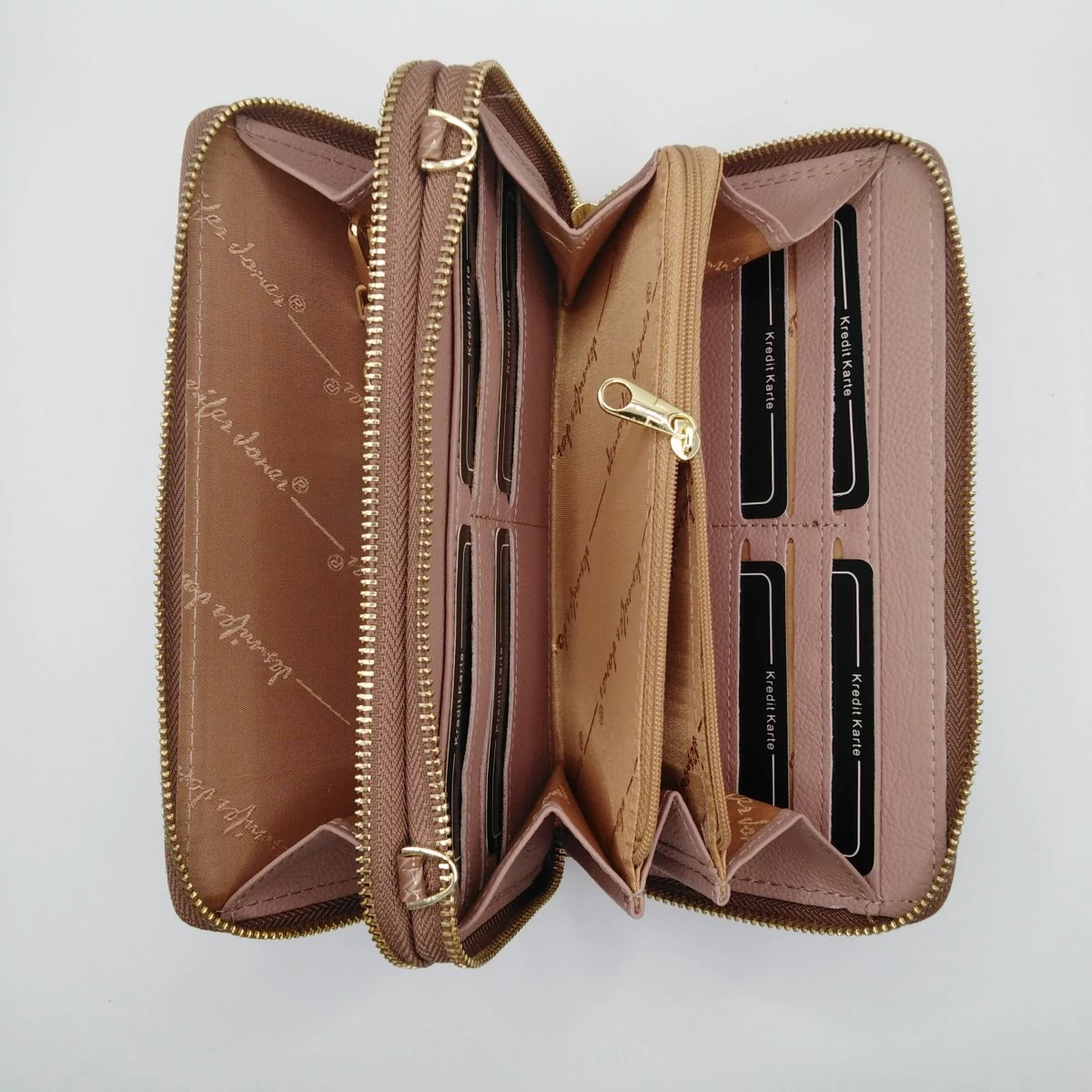 5276-11 Jennifer Jones pénztárca dupla cippes vállpánttal beige