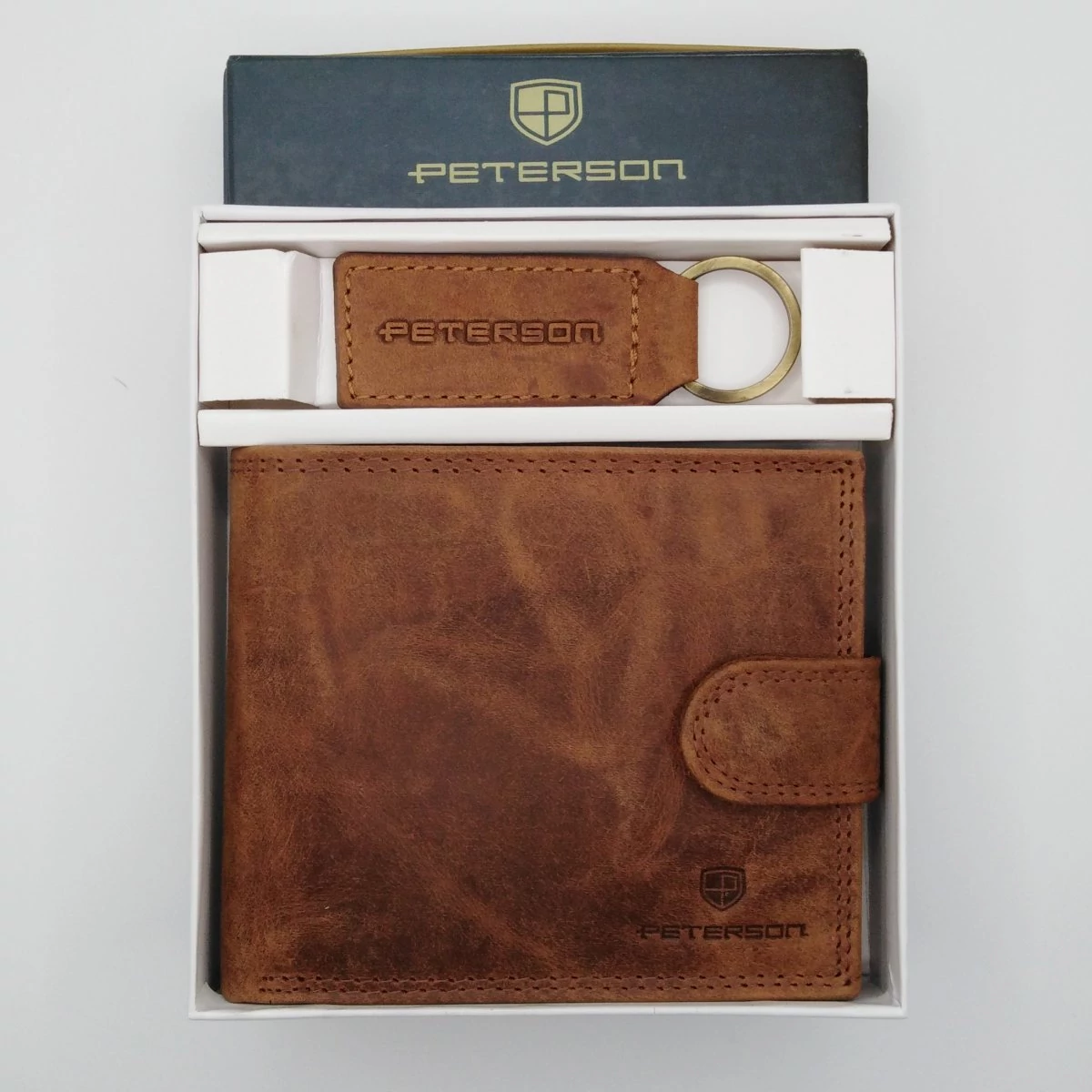 N992L-CHM Peterson pénztárca + kulcstartó szett cognac