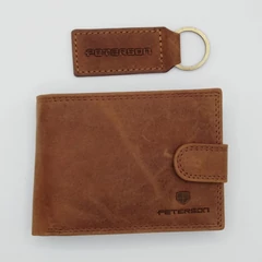 N003L Peterson pénztárca + kulcstartó szett cognac