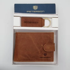 N003L Peterson pénztárca + kulcstartó szett cognac