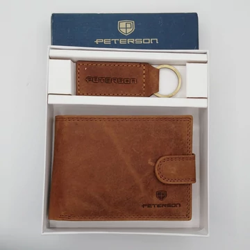 N003L Peterson pénztárca + kulcstartó szett cognac